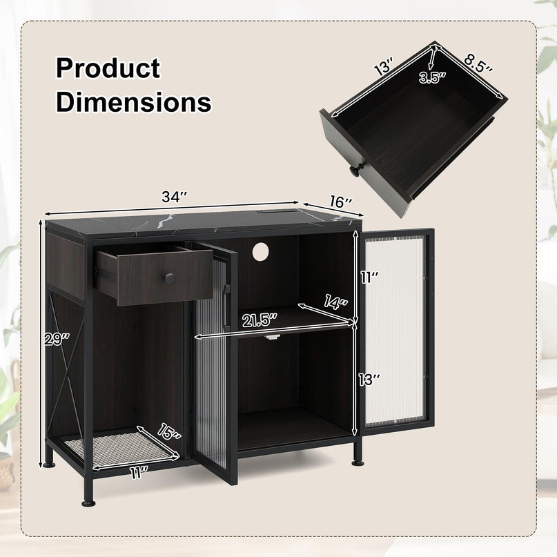 Giantex Buffet Sideboard with Power Outlets and LED Light