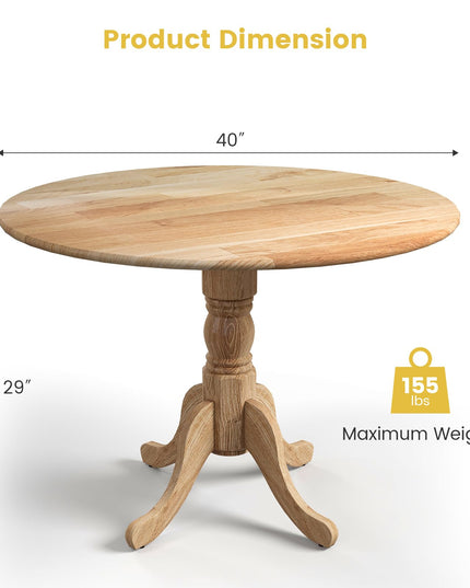 Giantex Wooden Dining Table, Dining Table with 40" D Round Tabletop & Curved Trestle Legs