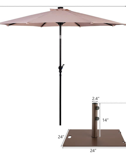 Giantex Patio Umbrella with Base Stand, 10ft Solar Led Lights Outdoor Umbrella and 50 LBS Steel Umbrella Base Stand w/ Wheels