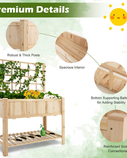 Giantex Wood Planter with Trellis, Standing Raised Garden Bed