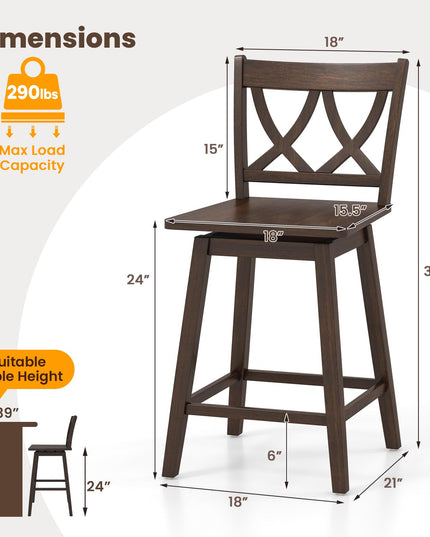 Giantex 24" Bar Stools Set of 2/4, Swivel Wooden Bar Chairs with Rubber Wood Frame, Dark Grey