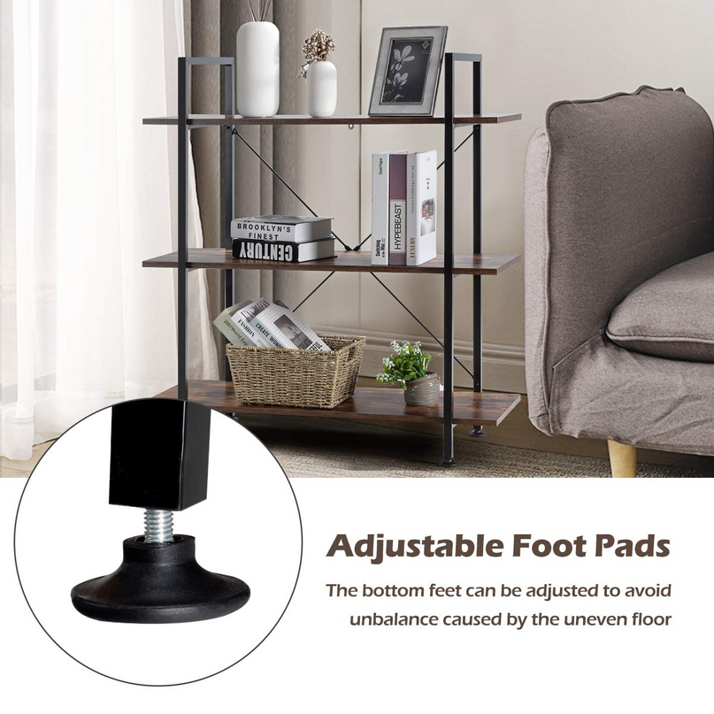 Giantex 3-Tier Industrial Bookshelf, Vintage Bookcase w/ Metal Frame