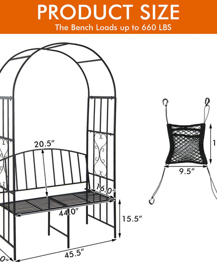 Giantex 81in Metal Garden Arch with Bench, Outdoor Garden Arbor Archway Trellis for Climbing Plants Vines