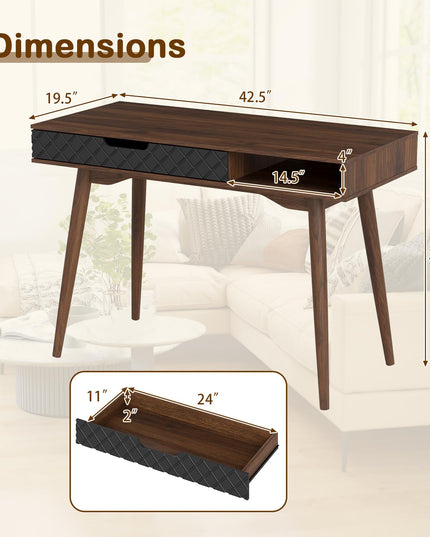 Bureau d'ordinateur vintage moderne du milieu du siècle Giantex de 42,5 pouces