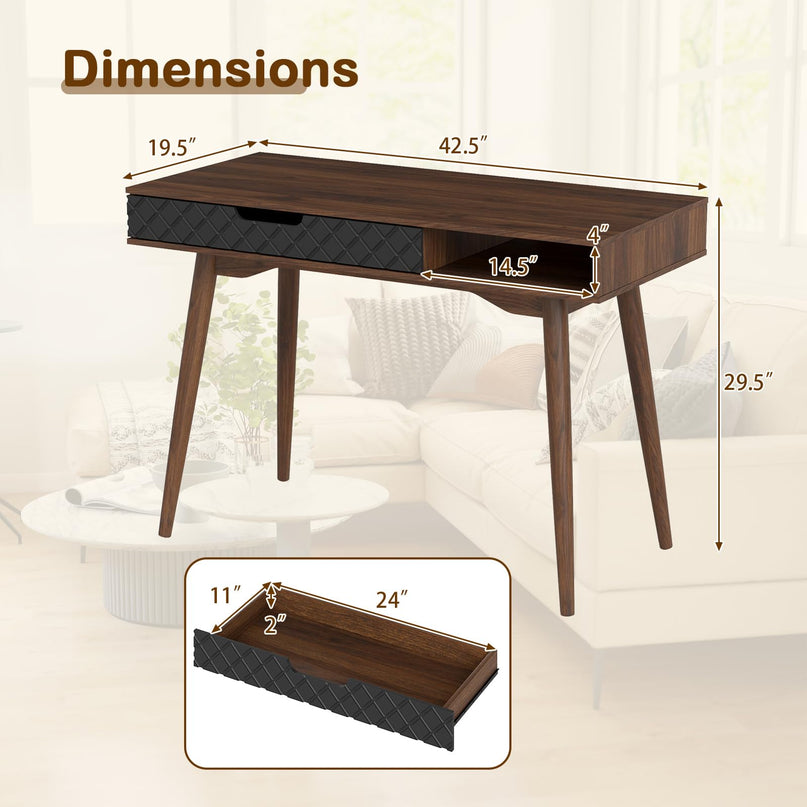 Bureau d'ordinateur vintage moderne du milieu du siècle Giantex de 42,5 pouces