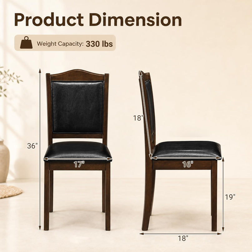 Giantex Wooden Dining Chairs Set of 2/4 | Faux Leather Padded Seat & Back
