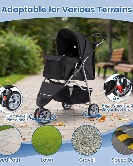 Giantex 3 Wheel Foldable Dog Stroller for Small Dogs Cats