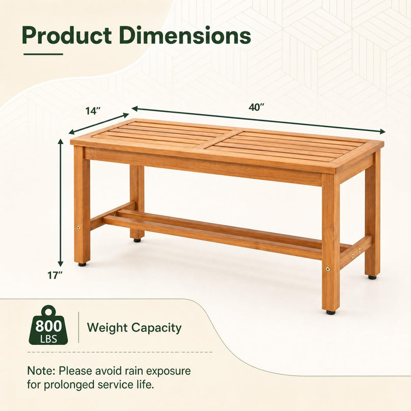 Giantex Outdoor Wooden Bench 2-Person Patio Bench(40"L x 14"W x 17"H)