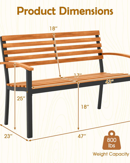 Giantex Outdoor 2-Person Bench with Slatted Backrest & Seat Armrests