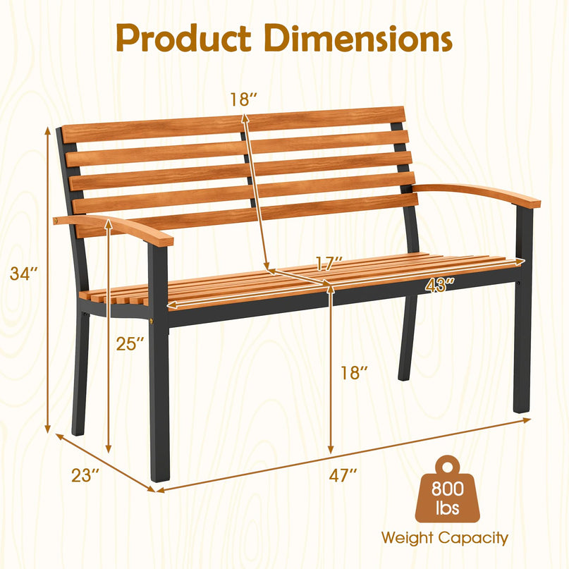 Giantex Outdoor 2-Person Bench with Slatted Backrest & Seat Armrests