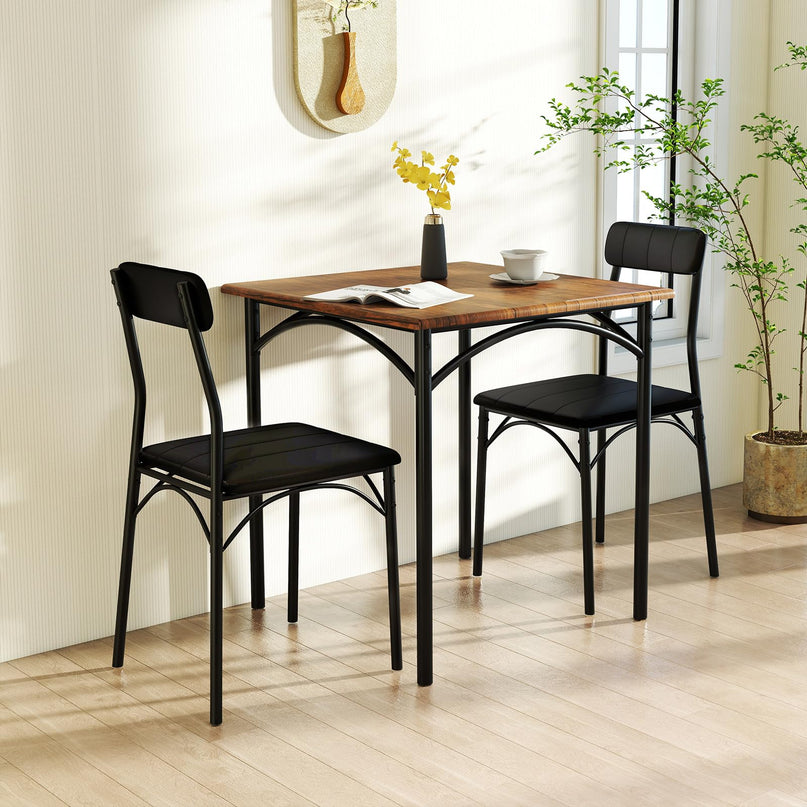 Giantex Square Kitchen Table with 2 Upholstered Armless Chairs | Space-Saving Dinette Set for Small Spaces