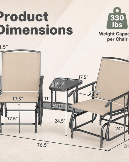 GIANTEX Outdoor Glider Chairs with 2-Tier Center Table