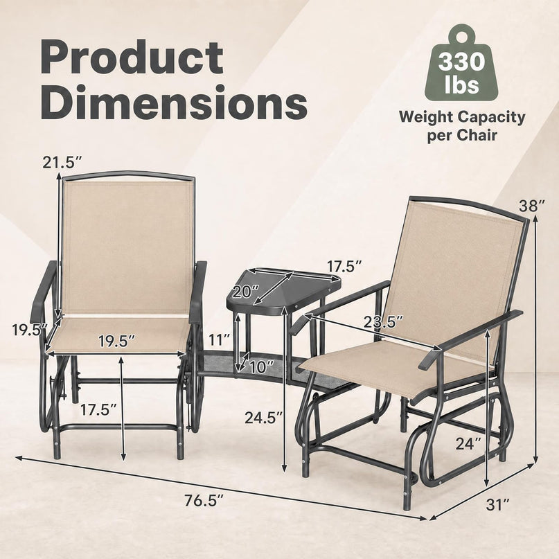 GIANTEX Outdoor Glider Chairs with 2-Tier Center Table