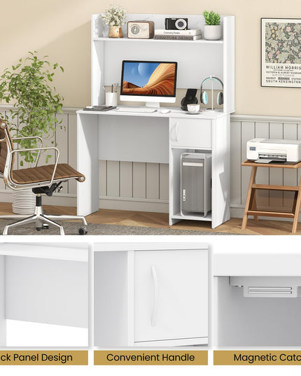 Giantex White Desk with Hutch Small Computer Desk