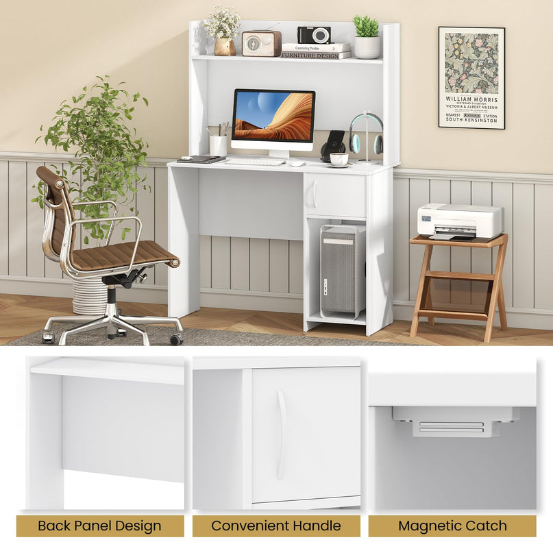 Giantex White Desk with Hutch Small Computer Desk