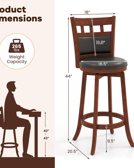 Giantex Wood Bar Stools Set, 31" Swivel Bar Height Barstools w/Back, Rubber Wood Frame