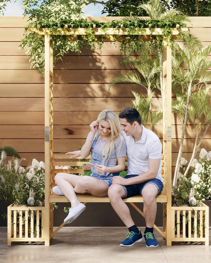 Giantex Outdoor Bench with Garden Arbor & 2 Planter Boxes