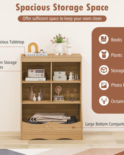 Giantex Storage Cabinet, Small Bookshelf, Short Bookcase with 4 Open Storage Cube & Bottom Compartment