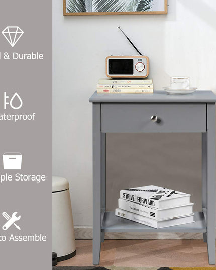 Nightstand Wooden 2-Tier Couch Sofa Side Table with Drawer, End Table