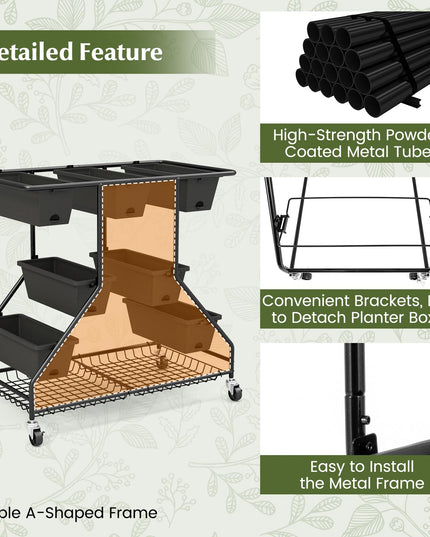 Giantex Rolling Raised Garden Bed w/ 7 Planter Boxes, Storage Baskets, Drainage Holes