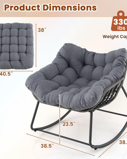 Giantex Outdoor Rocking Chair with Padded Cushion, Oversized Papasan Chair