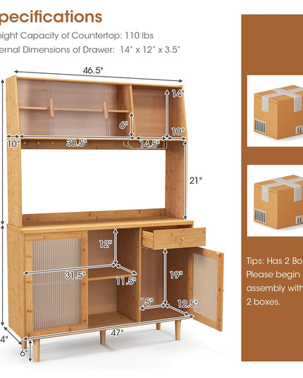 Giantex Pantry Cabinet 69" Bamboo Hutch Cabinet with Storage
