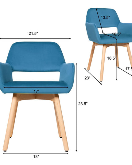 Set of 2 Velvet Dining Chairs, Modern Leisure Accent Living Room Chair w/Wood Legs, Non-Slip Foot Pads