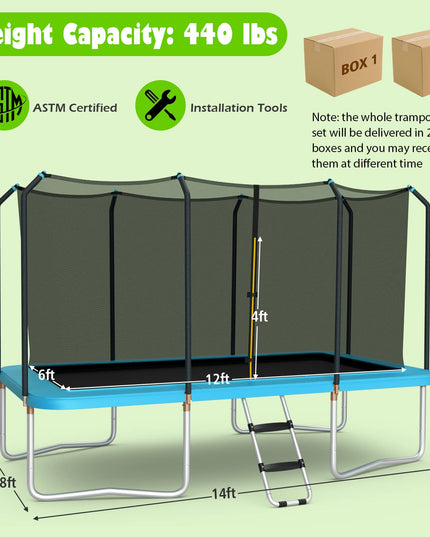 Giantex Trampoline, 8 FT x 14 FT ASTM Certified Rectangular Trampoline with Enclosure, Ladder, Double-Side Galvanized Steel Frame