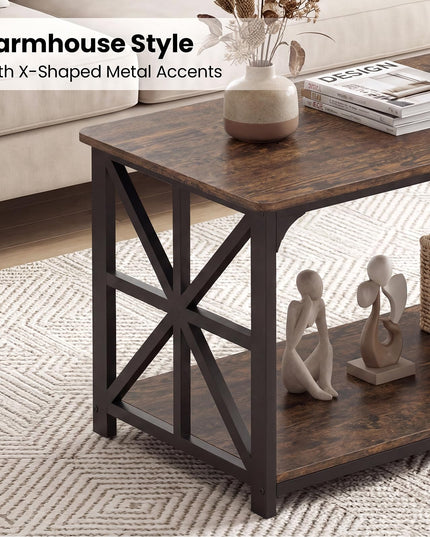 Giantex Farmhouse Coffee Table | 43" Center Table with Storage & X-Shaped Frames