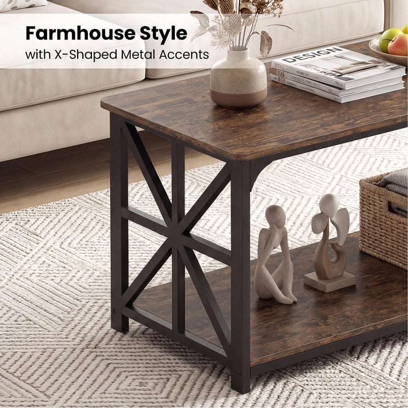 Giantex Farmhouse Coffee Table | 43" Center Table with Storage & X-Shaped Frames