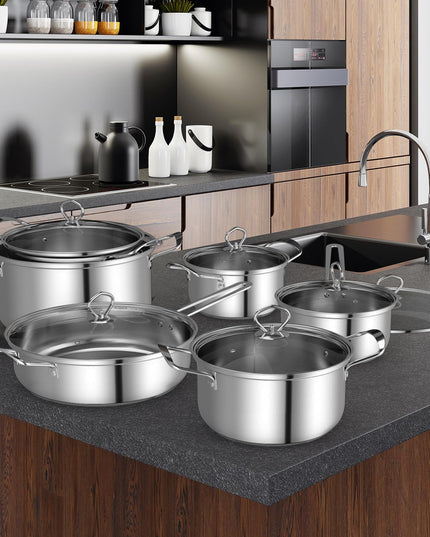 Giantex 12-Pcs Pots and Pans Set Non Stick, Non-toxic Kitchen Set w/Tempered Glass Lids & Stay-Cool Handles