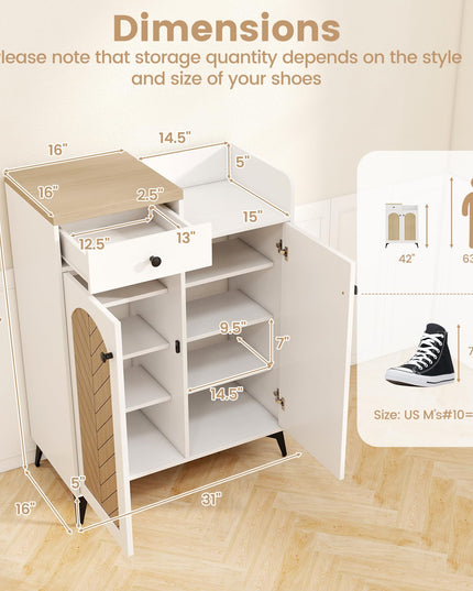 Giantex Shoe Cabinet with Doors, 6-Tier Shoe Organizer Cabinet with Drawer