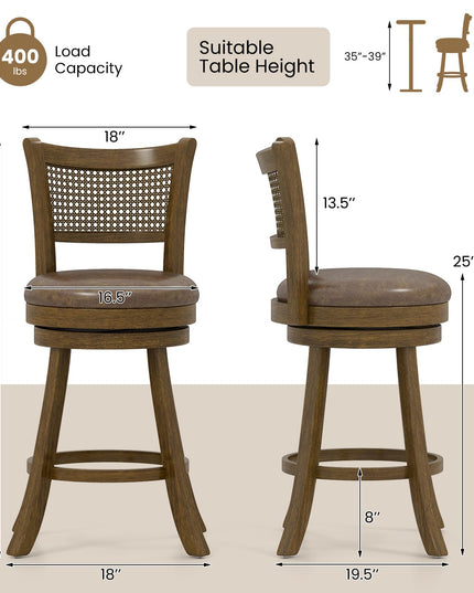 Giantex 25"/30" Swivel Bar Stools Set of 2/4 with PE Rattan Backrest