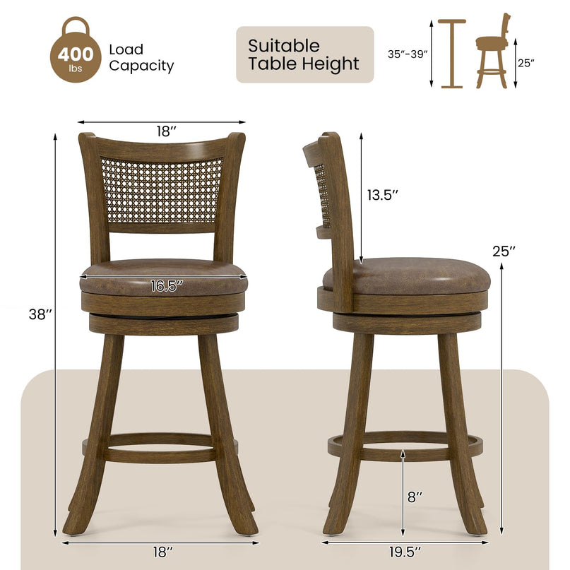 Giantex 25"/30" Swivel Bar Stools Set of 2/4 with PE Rattan Backrest