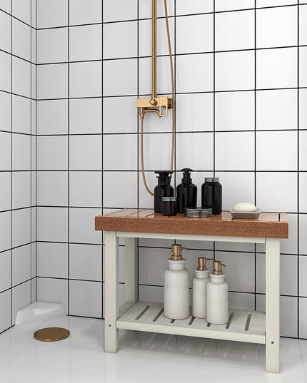Giantex Shower Bench Stool Waterproof - HDPE Shower Seat with Storage Shelf for Shaving Legs