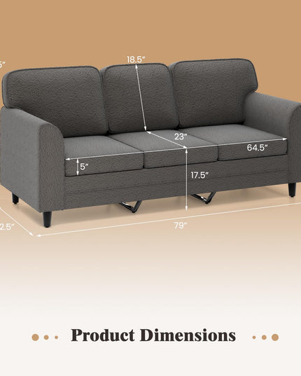 Giantex 3 Seater Couch - 79” Mid Century Modern Upholstered Sofa with Armrests, Sturdy Legs