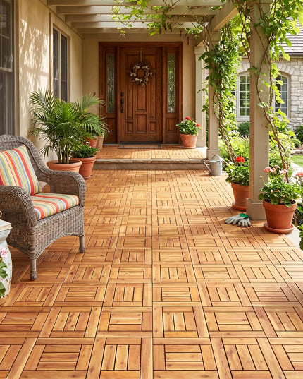 Giantex 12" x 12" Acacia Wood Interlocking Patio Flooring Tiles with Drainage Base
