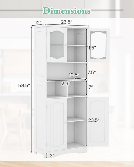 Giantex 58.5" Tall Storage Cabinet - Pantry Cabinet with Tempered Glass Doors, Adjustable Shelves