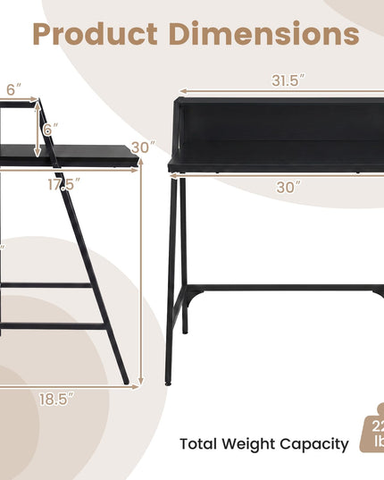 Giantex 31.5" Small Industrial Writing Desk with Raised Storage Shelf & Heavy-Duty Metal Frame