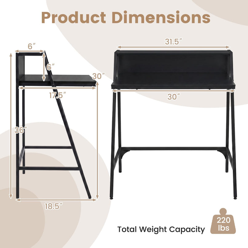 Giantex 31.5" Small Industrial Writing Desk with Raised Storage Shelf & Heavy-Duty Metal Frame