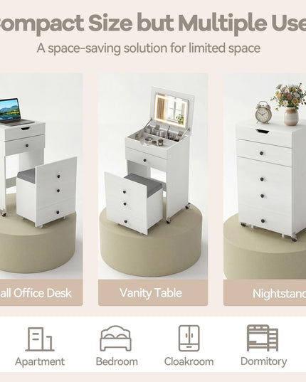 CHARMAID 3-in-1 Vanity Desk with Flip-Top LED Mirror