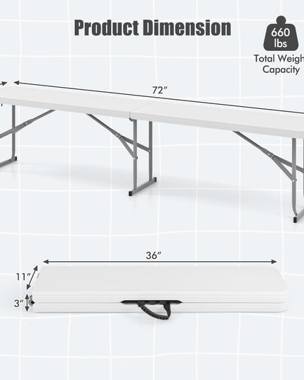 Giantex 6 Feet Plastic Folding Bench, Portable Picnic Seat for BBQ Party Camping Dining, HDPE Top