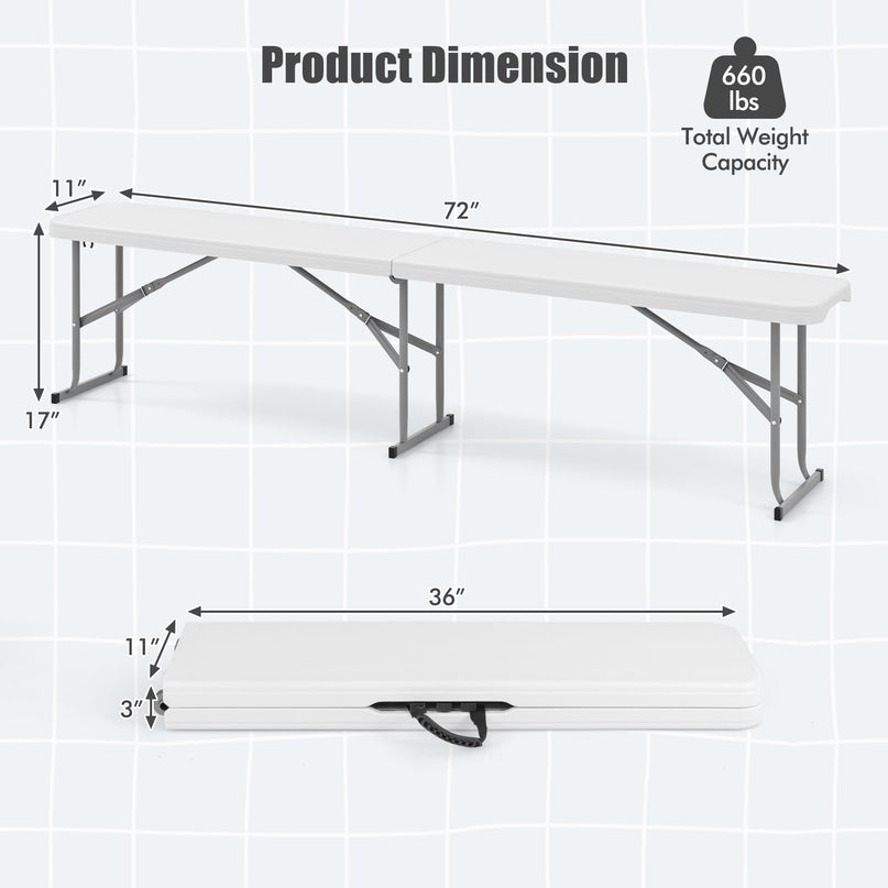 Giantex 6 Feet Plastic Folding Bench, Portable Picnic Seat for BBQ Party Camping Dining, HDPE Top