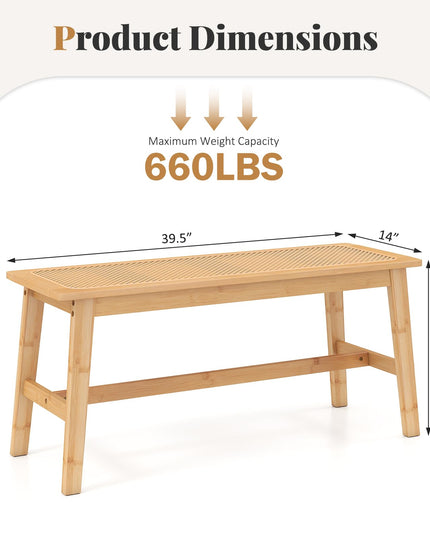Banc de salle à manger Giantex 39,5" en bambou avec assise en rotin tressé à la main