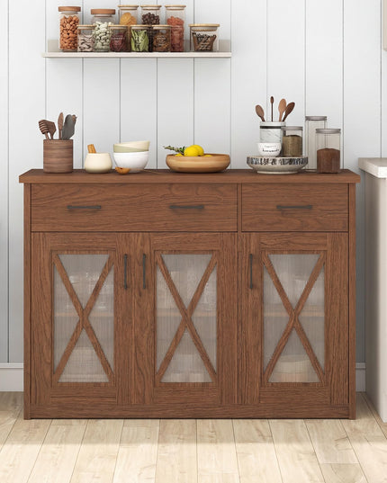 Giantex 47'' Farmhouse Buffet Cabinet w/Fluted Glass Doors