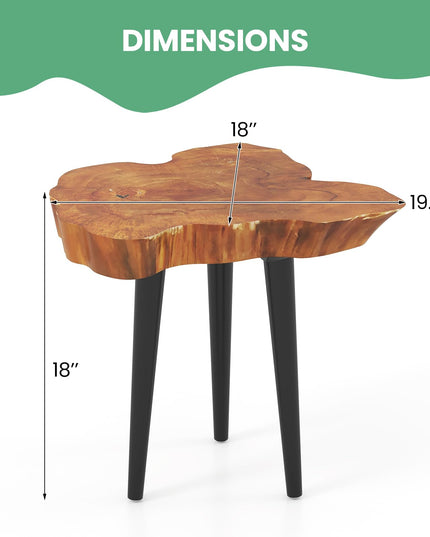 Giantex Teak Wood Outdoor Side Table - 18” End Table with Solid Live Edge, Irregular Tabletop, Mahogany Tapered Legs