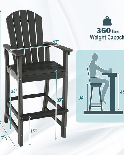 Giantex Outdoor HDPE Bar Stool, Tall Adirondack Chair with Armrests and Footrest, 30 Inches Counter Height Bar Stool