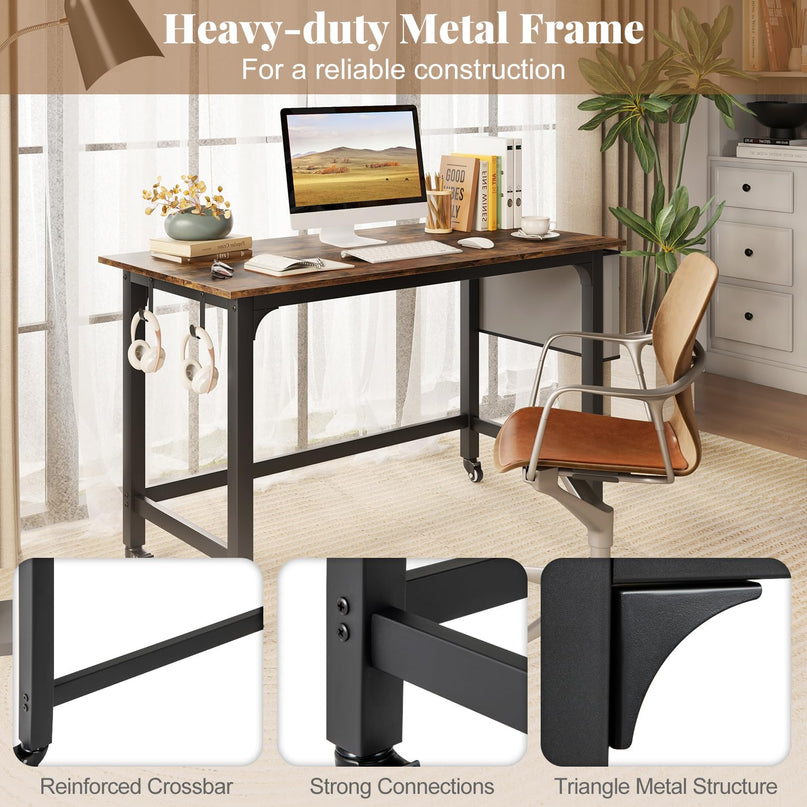 Giantex Conference Table, 48" Rectangular Mobile Meeting Room Desk with Removable Storage Bag & 2 Hanging Hooks