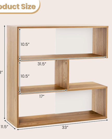 Giantex 3-Tier Bookshelf, Wooden Concave Bookcase for Small Space, Modern Freestanding Display Storage Shelves