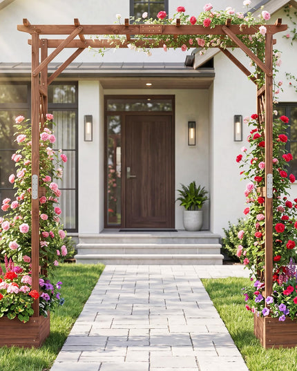 Giantex 87in Tall Wooden Garden Arbor with Planter Boxes & Hanging Roof
